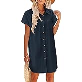 Zeagoo Summer Dresses for Women 2025 Cotton Button Down Short Sleeve Tshirt Dresses Casual Mini Beach Dress