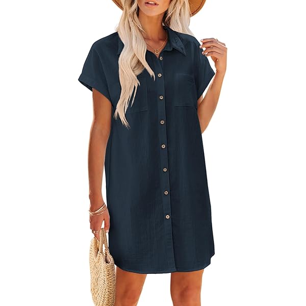 Women's Cap Sleeve Cotton Linen Dress - Summer Beach Mini Sundress With Pleated Design