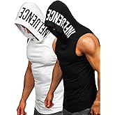 FLYFIREFLY Men's 2 Pack Workout Hooded Tank Tops Bodybuilding Athletic Sleeveless Muscle Cut Off T Shirt Gym Hoodies