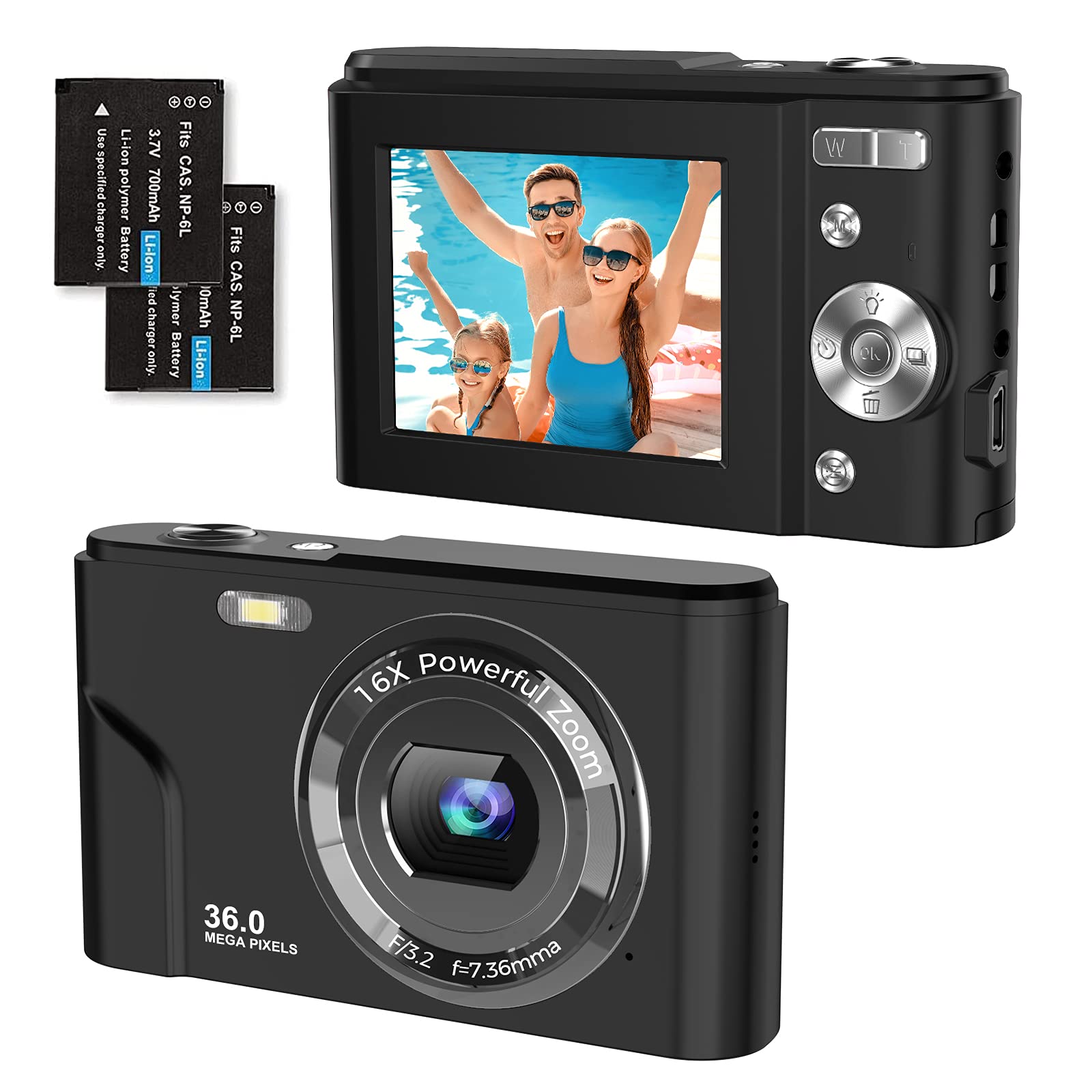 Digital Camera Compact Camera 1080P FHD 36 Megapixel Video Cameras with 16X Digital Zoom, 2.4" LCD Travel Pocket Camera for Youtube Vlogging for Photography Beginners(Black)