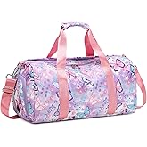 Dance Bag Girls Gymnastics Duffle with Shoe Compartment, Kids Travel Weekender Sleepover Carry On Bag (Butterfly Purple)
