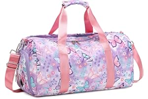 OCTSKY Dance Bag Girls Gymnastics Bag Kids Overnight Duffle Bag with Shoe Compartment, Kids Travel Weekender Sleepover Carry On Bag (Butterfly Purple)