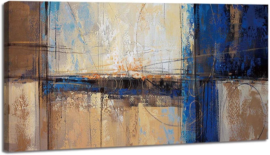 Paintings - Pogusmavi Large Abstract Canvas Wall Art Decor for Living Room Office Brown Blue Themed Picture Prints Artwork Big Home Bedroom Wall Decoration, 24X48