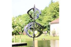 LimeHill Wind Spinner for Yard and Garden - Large Metal Windspinners for Outdoor Decorations (Silver Spherality)