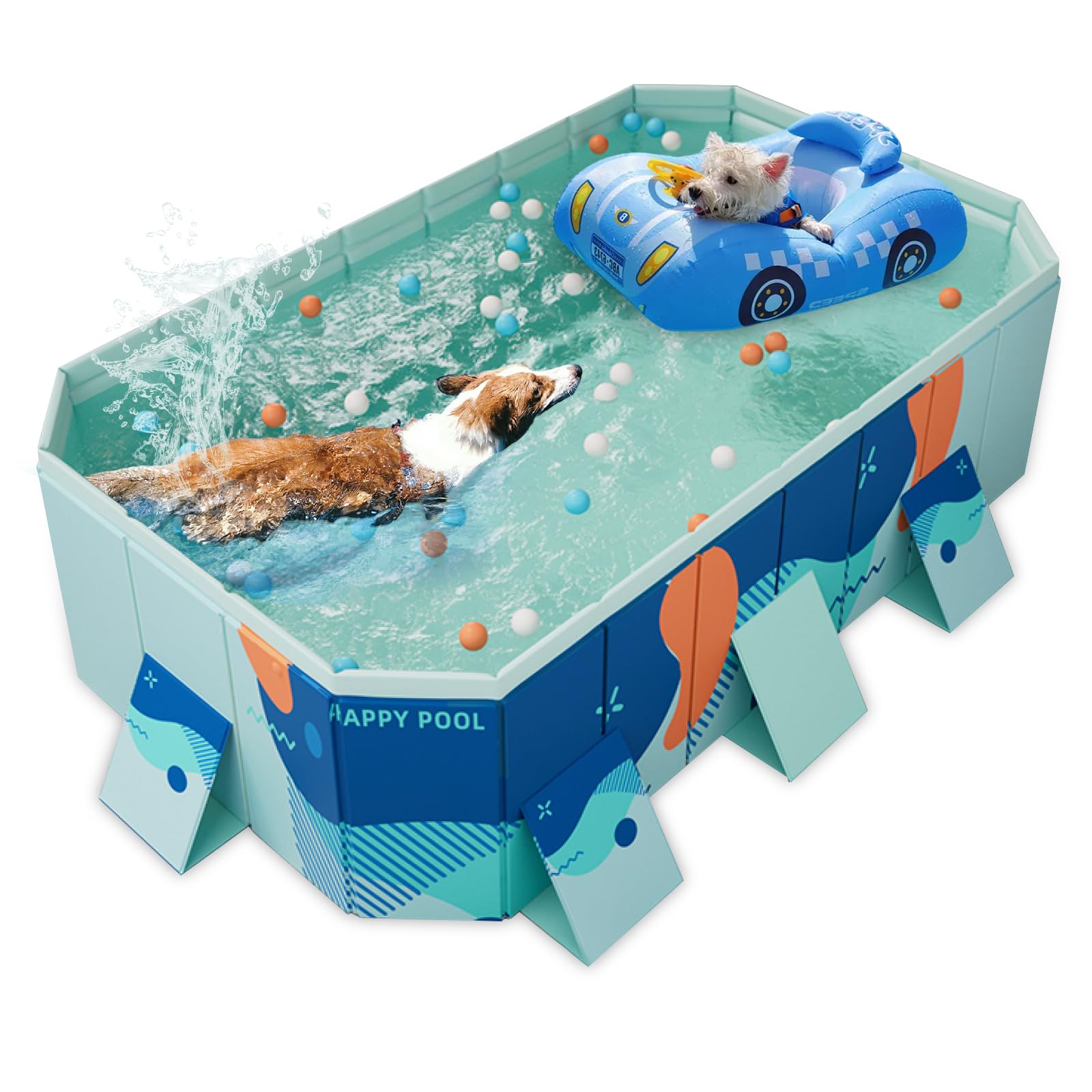 Foldable Paddling Pool for Kids & Dogs – 2.23m (Inner) Large Garden Pool, No-Inflation Quick Setup, Heavy-Duty 4-Layer PVC, Anti-Slip Base, Fast Drain Valve, Collapsible Storage – Blue