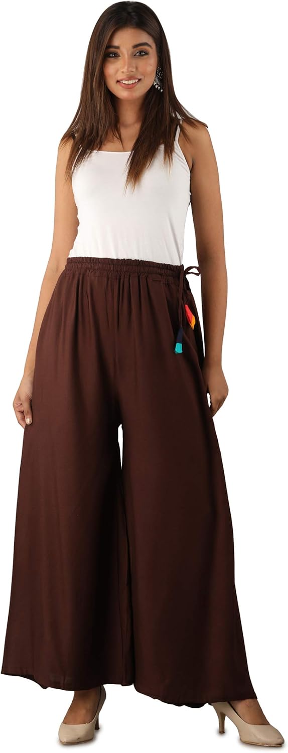 Buy KANCHUK Brown Palazzo Pant with Tussle Work at Amazon.in