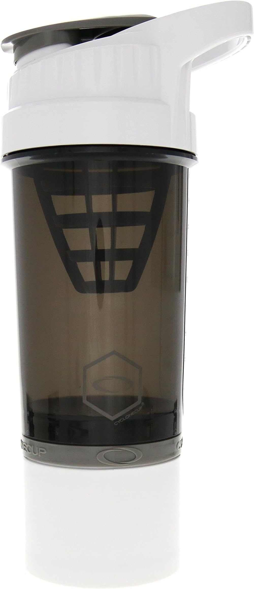 Cyclone Cup Gym Protein Powder Shaker Bottle Mixer 500ml + Storage Compartments (White)