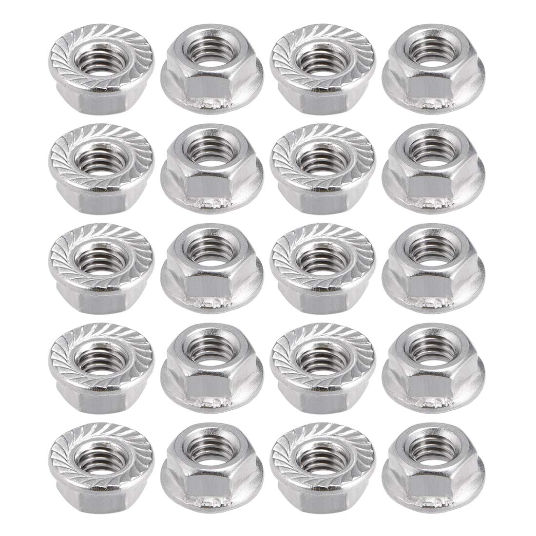 sourcing map M6 Serrated Flange Hex Lock Nuts, 316 Stainless Steel, 20 Pcs