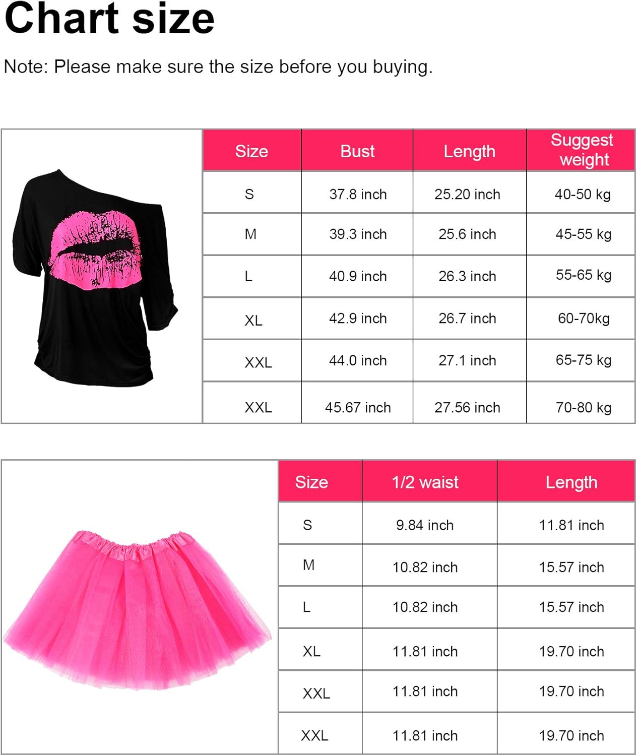 80s Costume Accessories Set T-Shirt Tutu Headband Earring Necklace Leg Warmers: Clothing