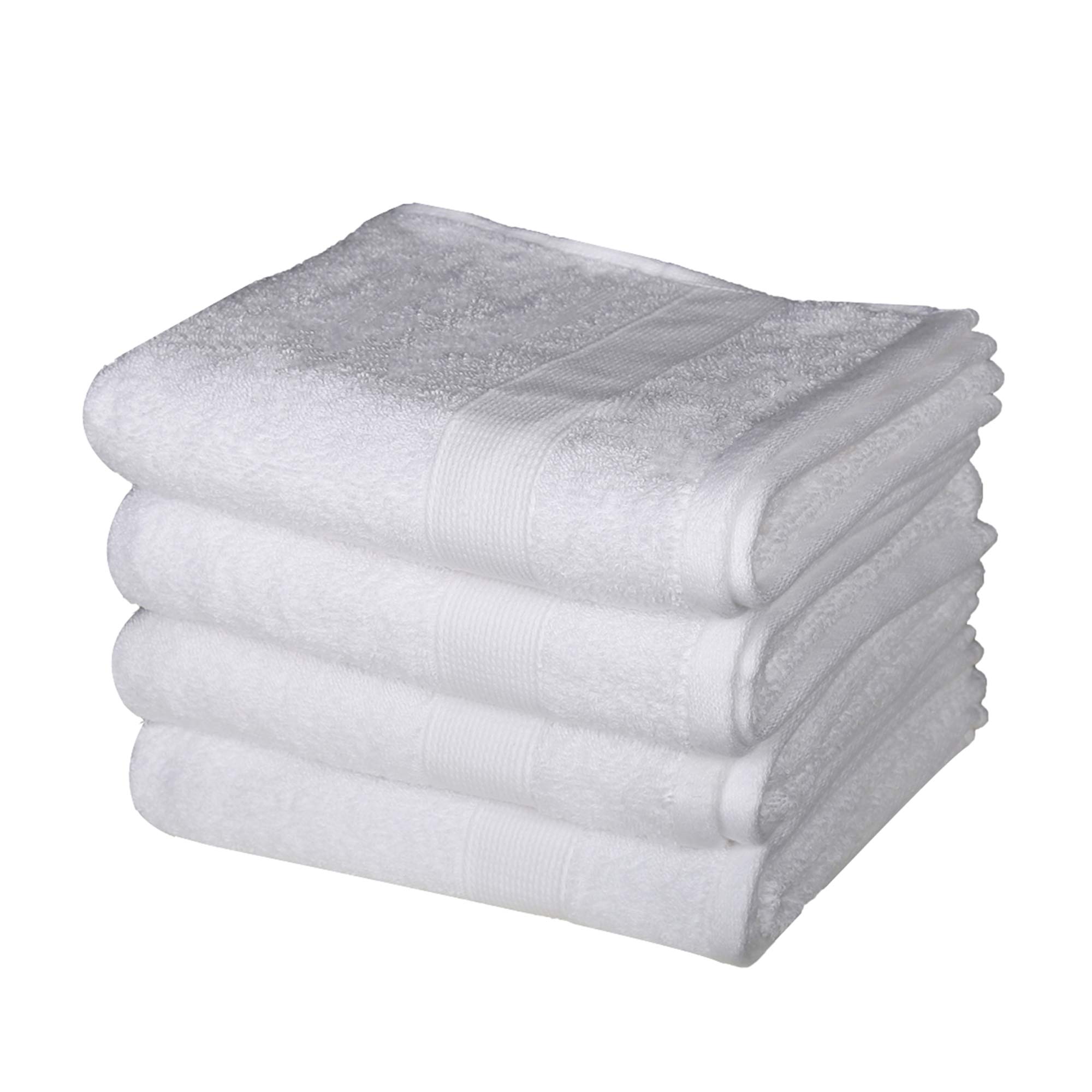 Set of 4 White Hand Towels for Bathroom and Restaurant - 71 x 41 Cm Pure Cotton - Highly Breathable Durable and Absobent - Soft Luxury and Comfortable Against Your Skin