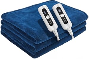 SNUGSUN Heated Blanket, Dual Controller Queen Size 84"x90", Microplush Flannel Electric Blanket, Soft & Anti-Pilling Heating Blanket, Fast Heating 6 Heating Levels & 10 Hours Auto-Off, Pageant Blue