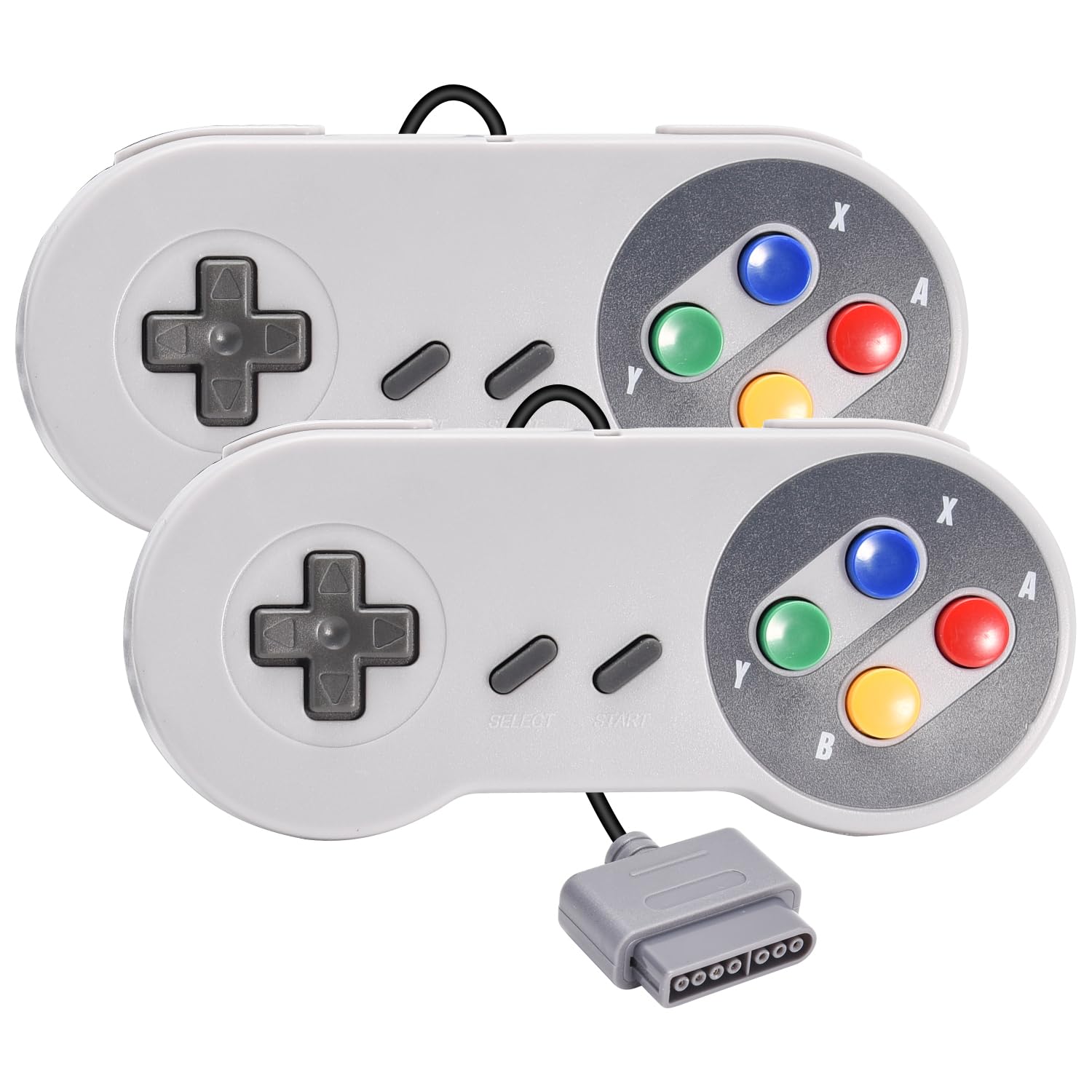 KIWITATA 2 Pack Wired Controller for Original SNES Console, Retro SNES Remote Gaming Controller Compatible with Super SNES Entertainment System Console-7 pin Connector