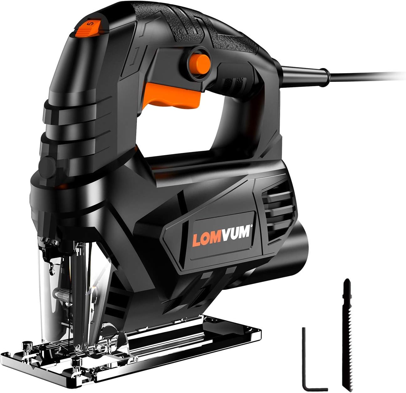 Lomvum Jig Saw, 4A Curve Saw Corded Variable Speed for Straight/Curve/Bevel/Circular Cutting,3300 SPM Pure Copper Motor jigsaw saw for woodworking Included T Blade/Hex Key/Dust Cover