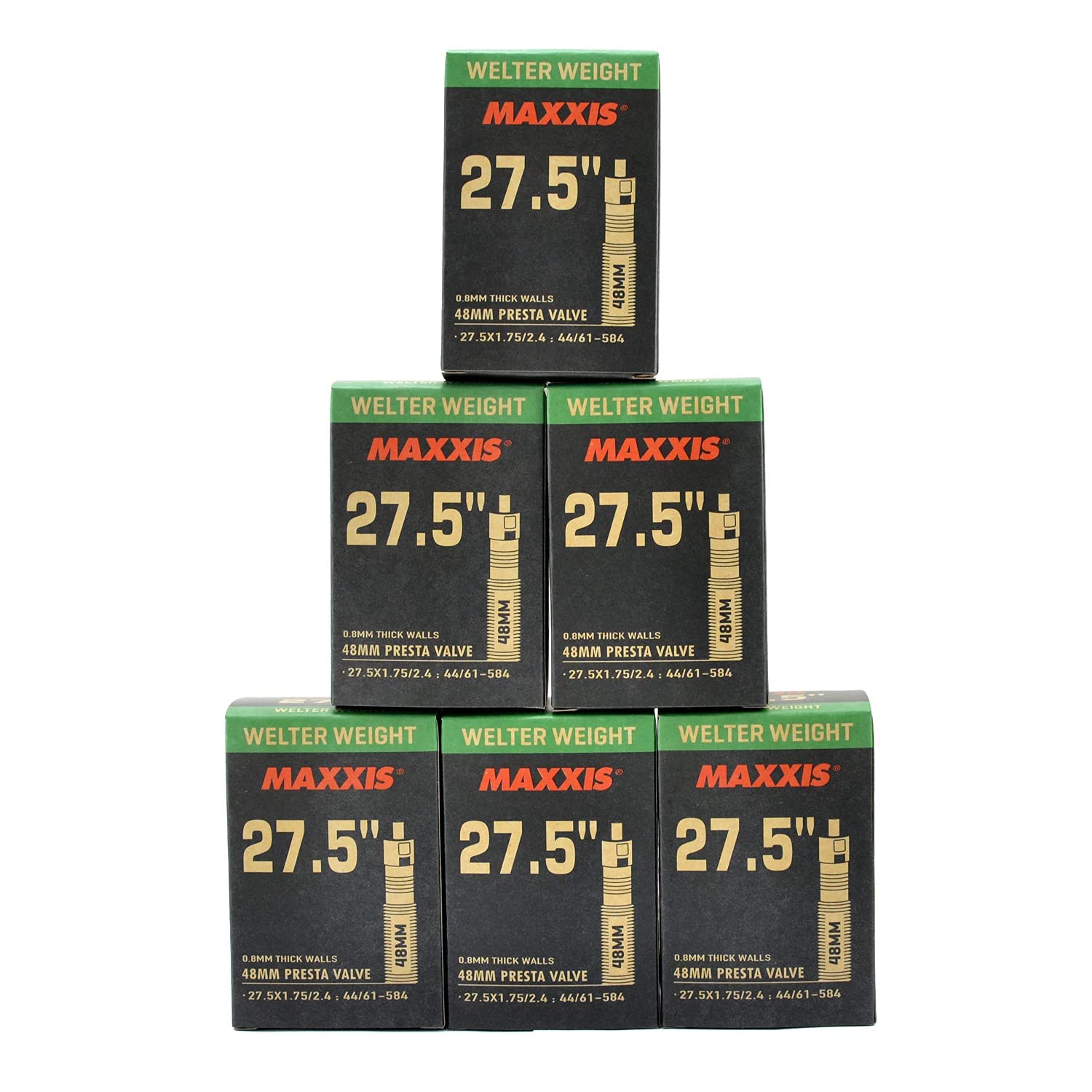 Maxxis Welter Weight 27.5 x 1.75-2.4 48mm Presta FV Bike Inner Tube, 6 Packs, STB2460-6
