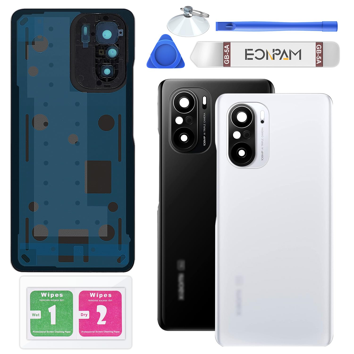 Eonpam Back Cover Glass for Xiaomi Mi 11i Rear Glass Replacement with Camera Lens + Repair Kit Genuine Rear Housing (Frosty White)