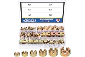 Glarks 60Pcs M10 M12 M14 M16 M18 M20 Hexagon Slotted Nuts Assortment Kit, 6 Size Carbon Steel Hex Castle Nuts for Car Moto Fu