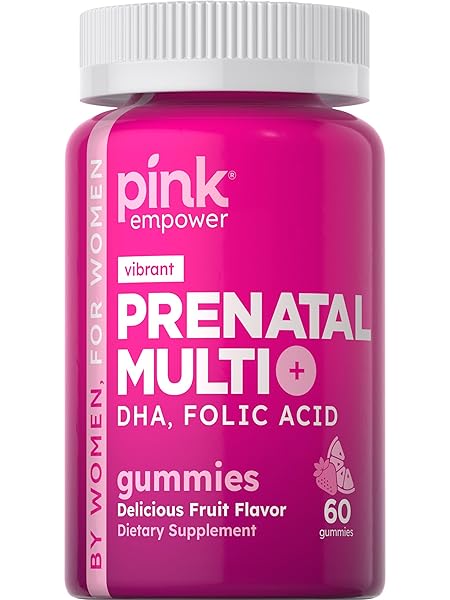 PINK PRENATAL VITAMINS | 60 GUMMIES WITH DHA AND FOLIC ACID | NON-GMO & GLUTEN FREE MULTIVITAMIN | FRUIT FLAVOR