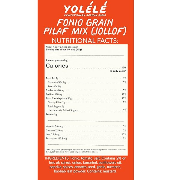 YOLELE FONIO PILAF JOLLOF, 7 OZ