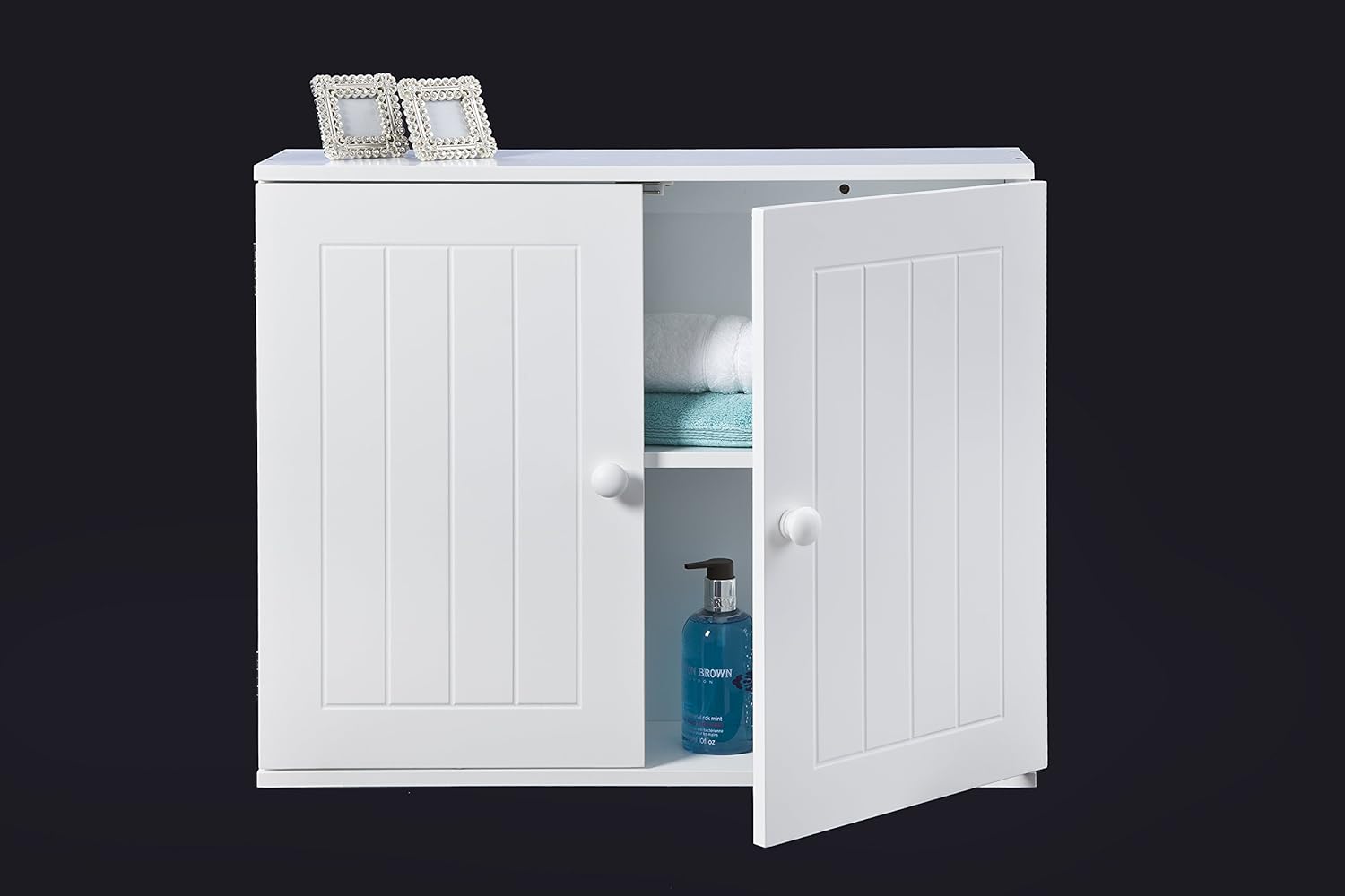 (43112 wall) White wooden Bathroom Wall Mounted Tongue