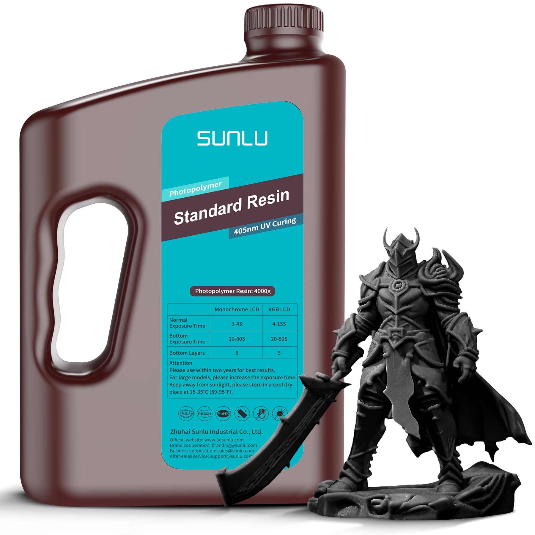 SUNLU Upgraded 4KG Standard 3D Printer Resin, 405nm UV-Curing Resin LCD/DLP/SLA 3D Printers, High Compatibility 3D Printer Resin, 4000g Black Image