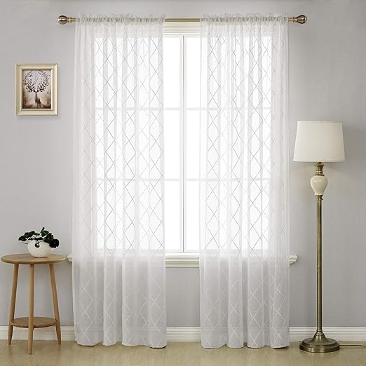 Amazon Com Deconovo Trellis Embroidered Curtains Faux Linen