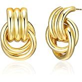 Chunky Gold Knot Earrings for Women, Gold Silver Statement Geometric Drop Dangle Long Link Earrings Trendy Dupes Jewelry