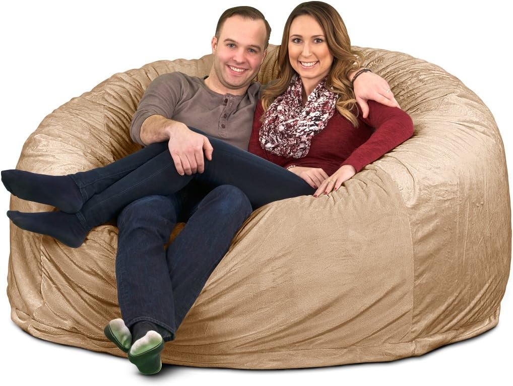 ULTIMATE SACK 6000 (6 Ft.) Bean Bag Chair: Giant Foam-Filled Furniture - Machine Washable Covers, Durable Inner Liner, 100% Virgin Foam. Comfy Bean Bag Chair. (Camel, Fur)