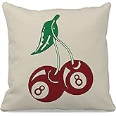Vintage Red Cherry 8 Ball Throw Pillow Case 18″×18″,Funny Lucky Billiards Magic Ball Decorative Cushion Cover for Home Office Dorm Girls Room,Gifts for Billiards Lovers Girls Boys Teens