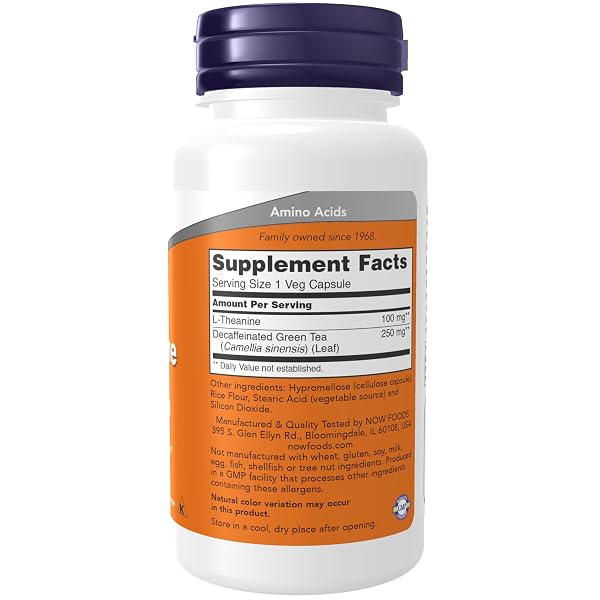 NOW FOODS SUPPLEMENTS, L-THEANINE 100 MG WITH DECAF GREEN TEA, STRESS MANAGEMENT*, 90 VEG CAPSULES