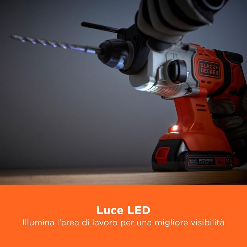 Trapano a percussione SDS-Plus a batteria da 18 V, energia d'urto 1,2 J, 3 modalità, include punta per calcestruzzo da 6 mm e scatola del kit, BCD900B-XJ