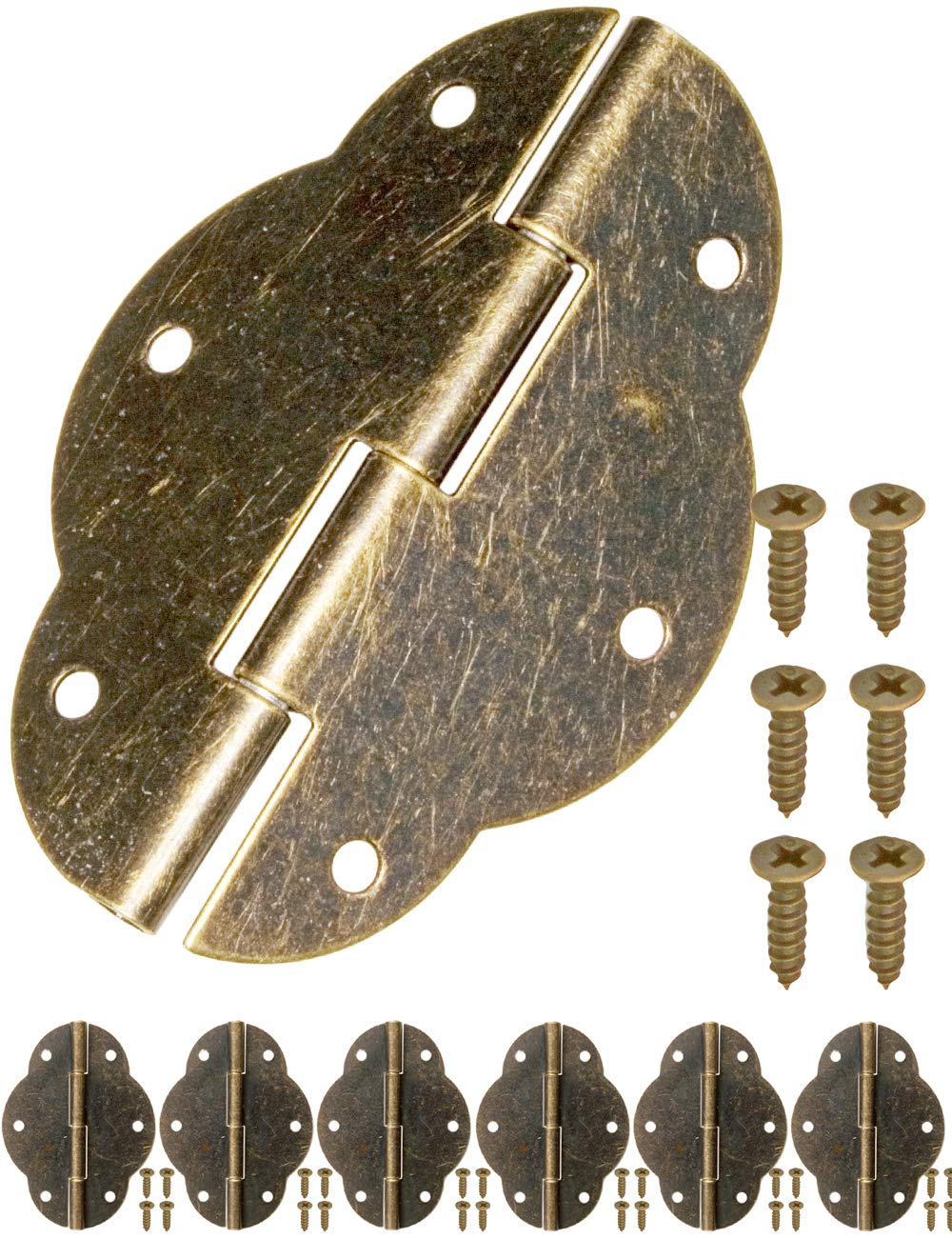 Fuxxer, 6 x antique hinges, bronze, iron design, for cupboards, cupboard doors, chest boxes, in vintage country house retro style, 56 mm x 42 mm, set of 6