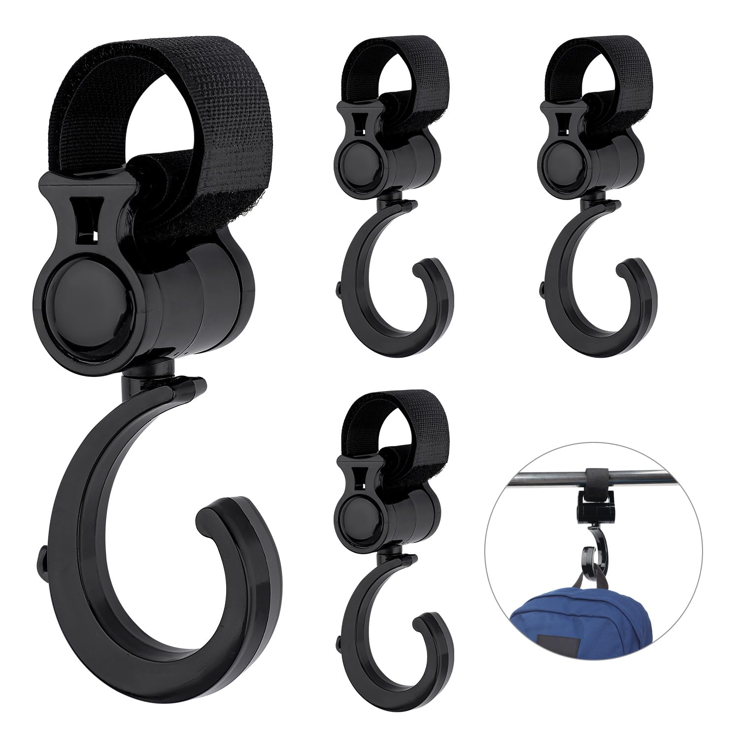 ktxaby 4PCS Buggy Clips, 360 Degree Swivel Baby Pushchair Hooks,Stroller Hooks for Rollators, Crutches, Wheelchairs, Shopping Carts, Bike Handles