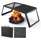 Odoland Folding Campfire Grill Camping Grill for Outdoor Cooking Bonfire | Heavy Duty Steel Mesh Grate, Folding Legs and Storage Bag, Portable Grills, Over Fire Pit Grill Rack for Picnic and Barbecue