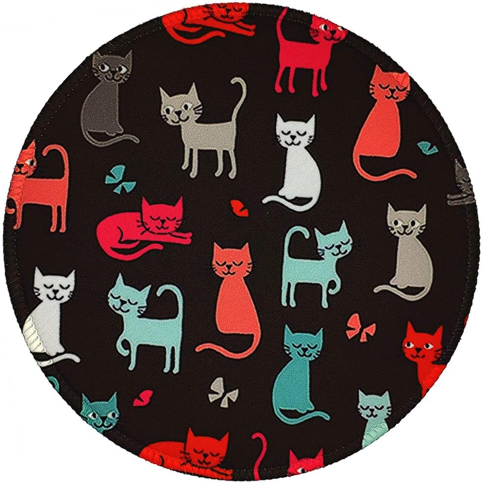 BOSOBO Round Mouse Pad, Cute Cat Mouse Mat, Small Mousepad with Designs, Non-slip Rubber Mouse Pad with Stitched Edges, Customized Animals Mouse Pad for Women Girls Office Dorm Computer Laptop Travel