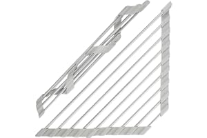 Housoutil Foldable 304 Stainless Steel Triangular Kitchen Sink Draining Basket Gray Sink Storage Rack for Dish