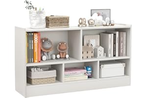 MEDIMALL 5 Cube Kids Toy Storage Organizer, 2-Tier Wooden Storage Cabinet Rack for Books Toys, Open Bookshelf Display Cabinet for Kids Room Playroom School Classroom