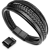 murtoo Mens Leather Bracelet with Clasp Cowhide Multi-Layer Braided Leather Mens Bracelet