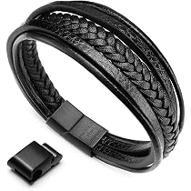 Murtoo Men’s Bracelet – Leather & Stainless Steel Chain, Adjustable Clasp, Gift For Men (Brown Leather & Black Chain) - View #7