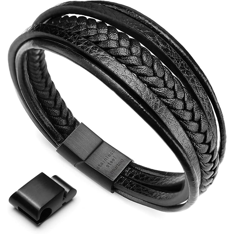 Bracelet En Cuir Multibrin Noir Et Marron Ajustable - Pour Homme, Femme, Ado - Neuf Avec étiquettes