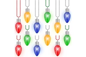 TRAPLACE 12PCS Christmas Necklace Light Up, 3 Modes Bead Chain Christmas Accessories, 4 Colors Bulk Bead Necklace, Xmas Party Favors for Ugly Sweater Parties Holiday Celebrations, Festive Gift Supplies