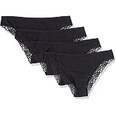 Amazon Essentials Women's Cotton and Lace Cheeky Brazilian Underwear, Pack of 4