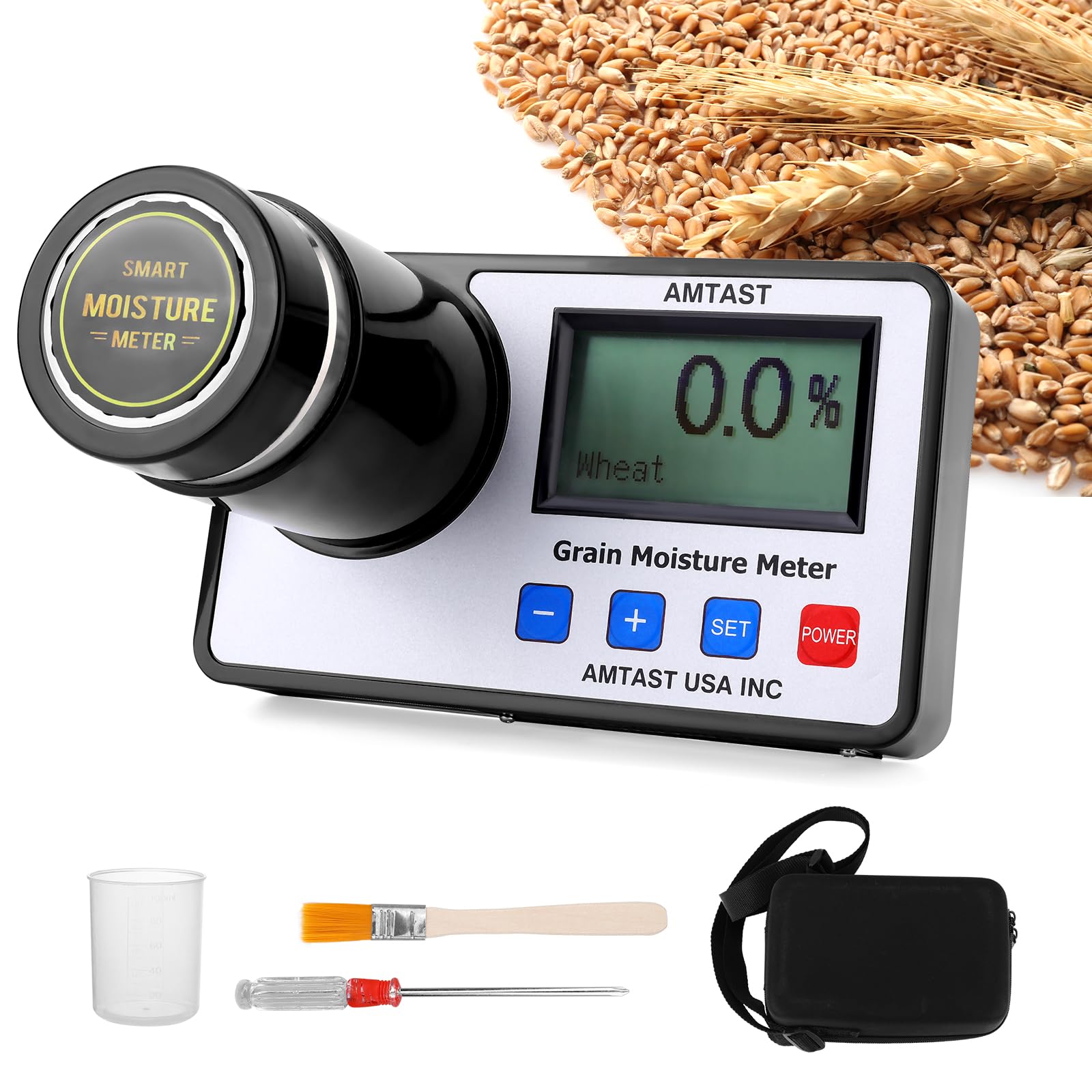 Photo 1 of AMTAST Grain Moisture Meter High Precision Grain Moisture Tester with Temperature Compensation Portable Seed Moisture Meter for 22 Grains Including Wheat, Soybean, Coffee and More