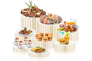 ZATOZKAR 8 Pcs Buffet Risers, Acrylic & Cardboard Foldable Table Food Display Stands with Acrylic Plates Risers for Catering Dessert Cake Jewelry for Wedding Birthday Christmas Party Decorations White