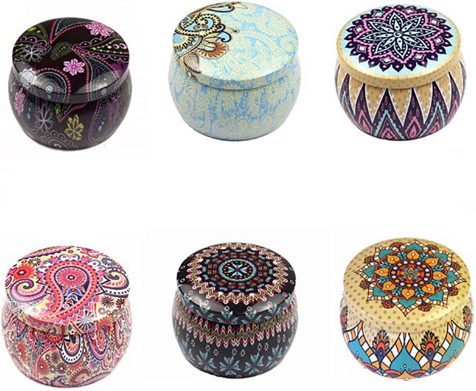 Guizen 6pcs DIY Candle Tin Jars, National Style Reusable Home Decorations for Tea, Candy, DIY Candle