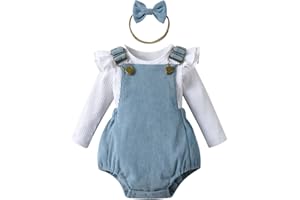 3PCS Newborn Infant Baby Girl Romper Dress Clothes Long Sleeve White T-shirt Top Short Suspender Skirt Headband Outfits Set