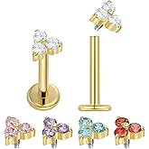 Pierced Koala 2PCS Titanium 16G Internally Threaded Flat Back Gem Stud Earrings Labret Tragus Cartilage Lip Monroe Conch Body Piercing Jewellery