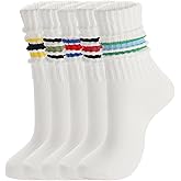 Ultrafun 3/5 Pairs Women's Scrunch Crew Socks Cotton Retro Boot Calf Slouch Socks Sports Casual