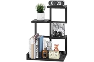 YMYNY Desktop Shelf Organizer, 4 Tier Storage Display Rack, Desk Shelf Organizer Small Bookshelf with Metal Frame for Office, Books, Plants, 12.2" x 9.45" x 17.52", Black UHSR007B