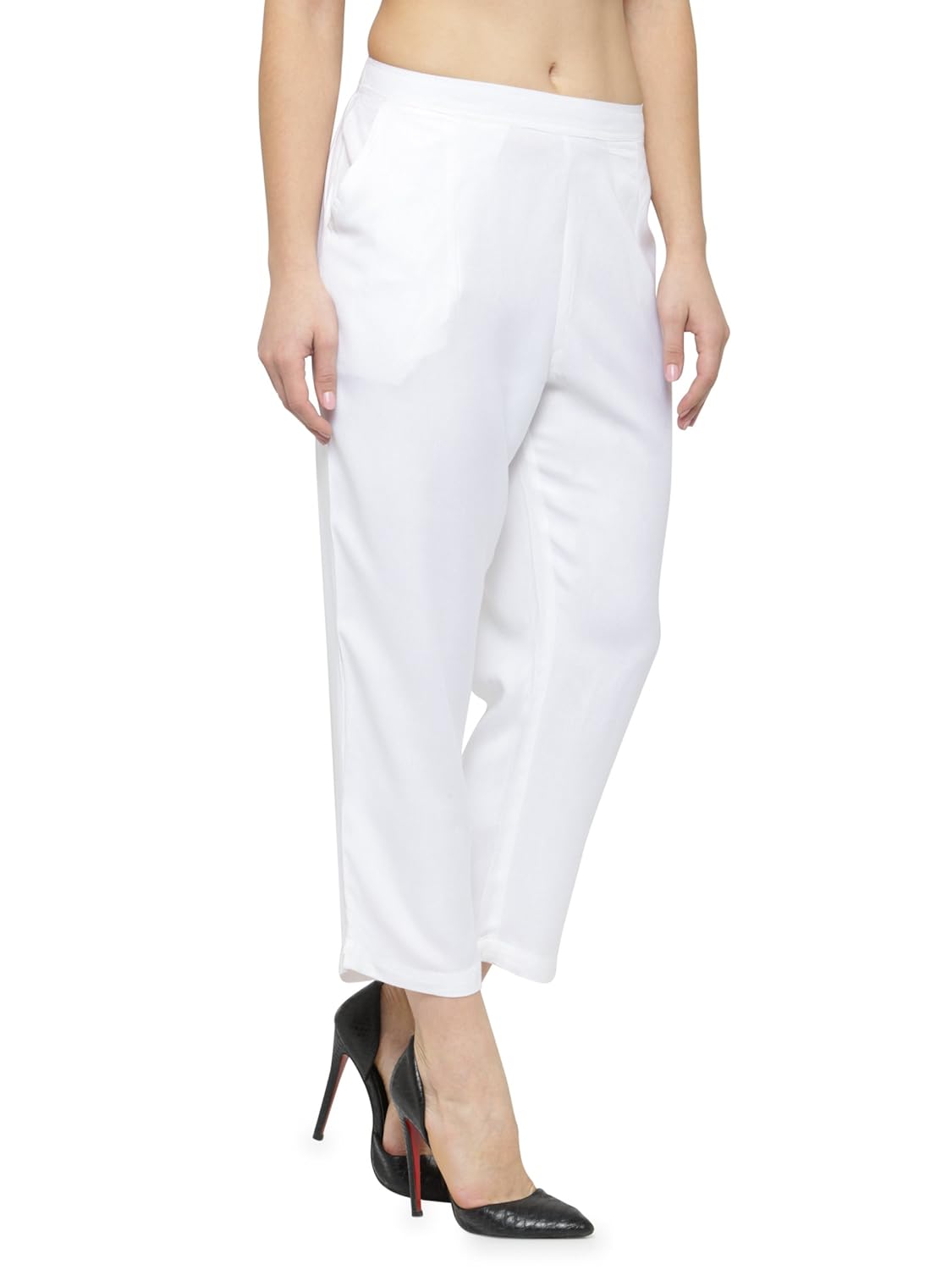 laabha women's rayon off-white color ankle length trouser