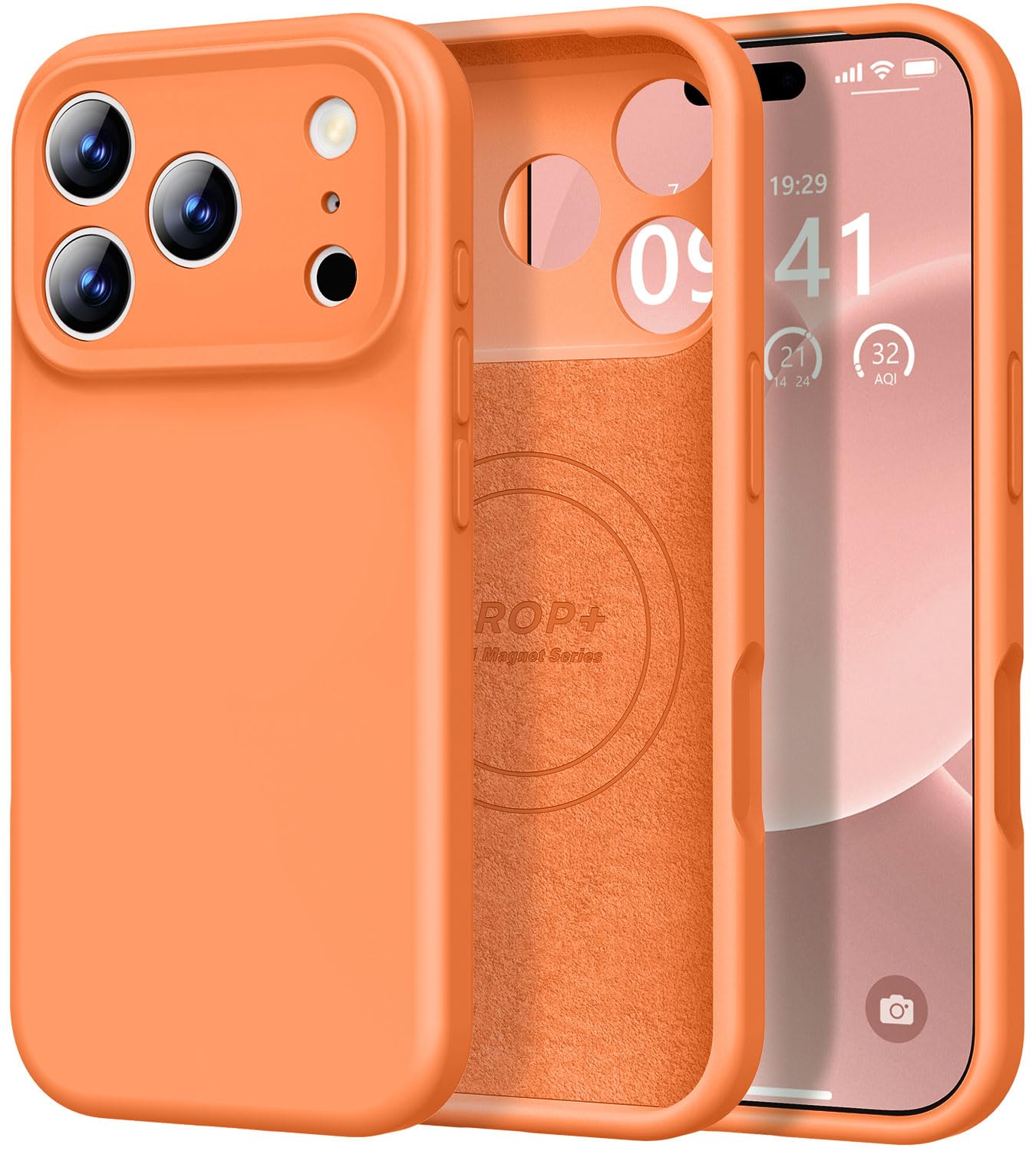 Photo 1 of Vooii Magnetic Compatible with iPhone 17 Pro Case (Compatible with Magsafe) (Upgraded Camera Protection) Liquid Silicone Shockproof Full Body Protective Phone Cover for Women Men, Bright Orange, 6.3”